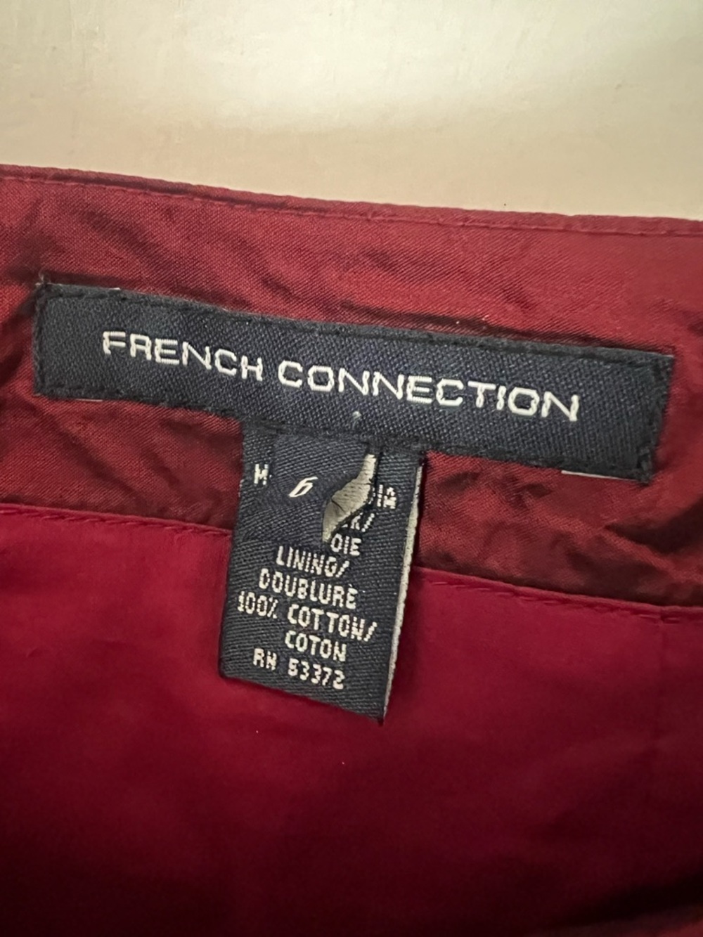 Y2K French Connection Burgundy Silk embellished bias cut skirt, size 6 / Small - Picture 4 of 12